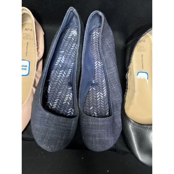 Lot 3 pr Woman's, Time and Tru, Usa size 9.5 flats. (Pre-Owned) Blue Black pink - Picture 6 of 16